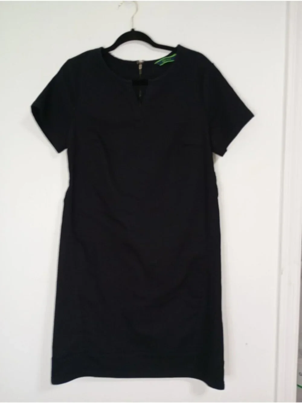 C Wonder Black Short-Sleeve Shift Dress US 8 UK 12 Cotton Blend Minimalist Style
